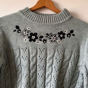 Forever 21 cropped sweater in a pretty sage color with floral stitching detail